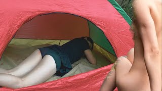 solo camping in rain storm girl || Huong camping