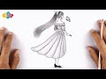 رسم سهل تعليم رسم بنت كيوت مع شعر طويل سهل بالرصاص خطوه بخطوه للمبتدئين بطريقة سهلة رسم بنات 