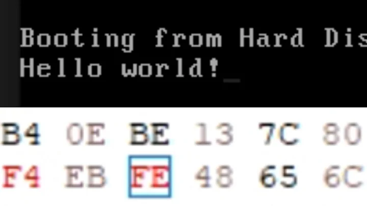 Hello world! in x86 machine code (binary instruction encoding)