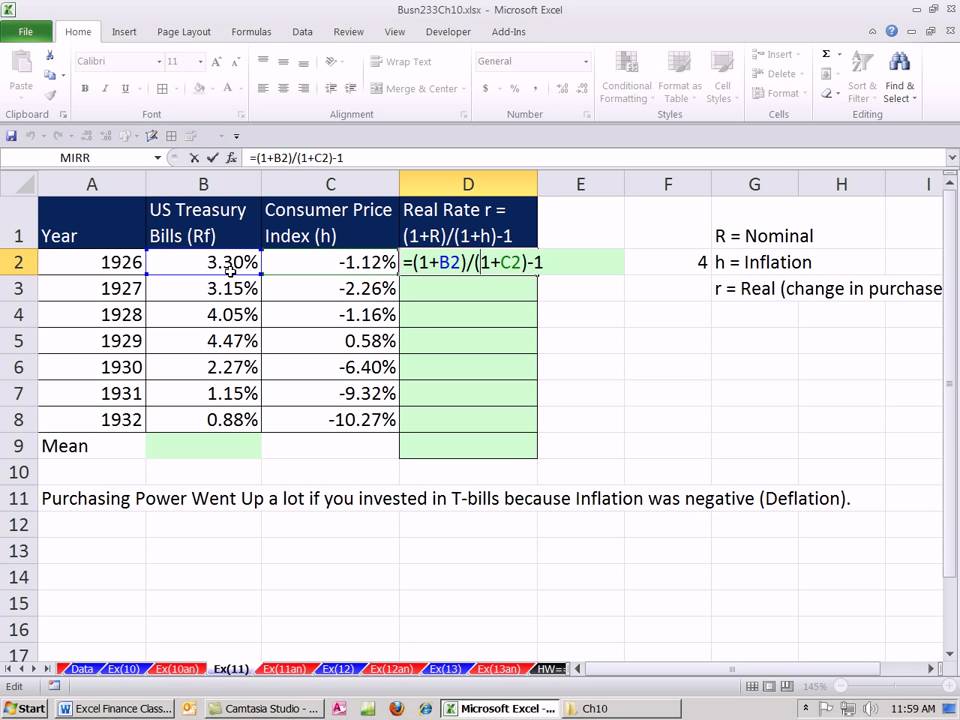 Excel Finance Class 100: Real Rate and Inflation or Deflation For T-bills. - YouTube