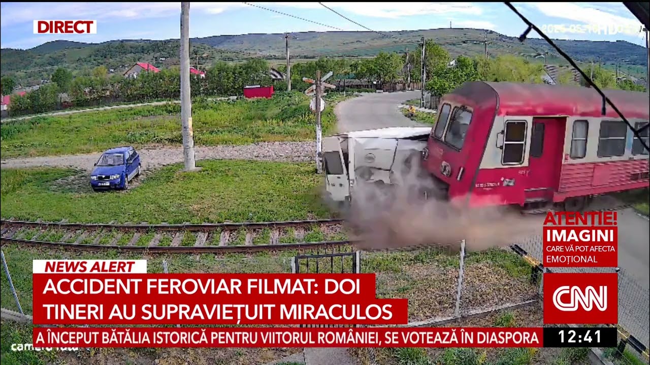 Accident feroviar filmat: Doi tineri au supravieţuit miraculos