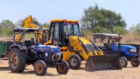 JCB 3DX loading in mud John Deere Sonalika Eicher powertrac tractors video