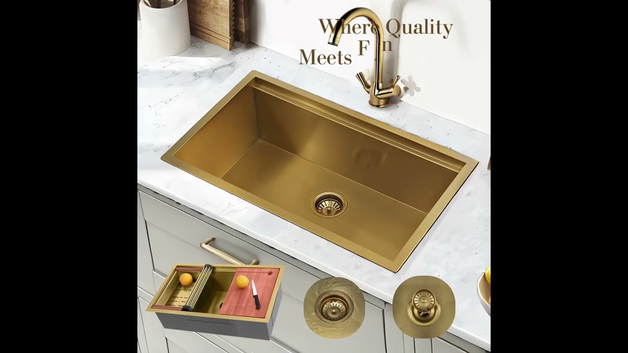 Gold color workstation kitchen sink from China kitchen sink factory. 