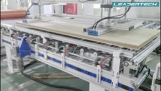 Automatic flush door production line with PUR laminating, 4side sawing and edge banding