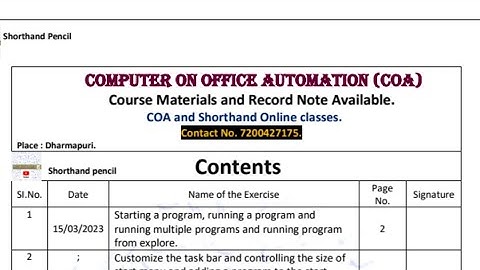 COA Record Note content page pdf 2023 | COA online classes