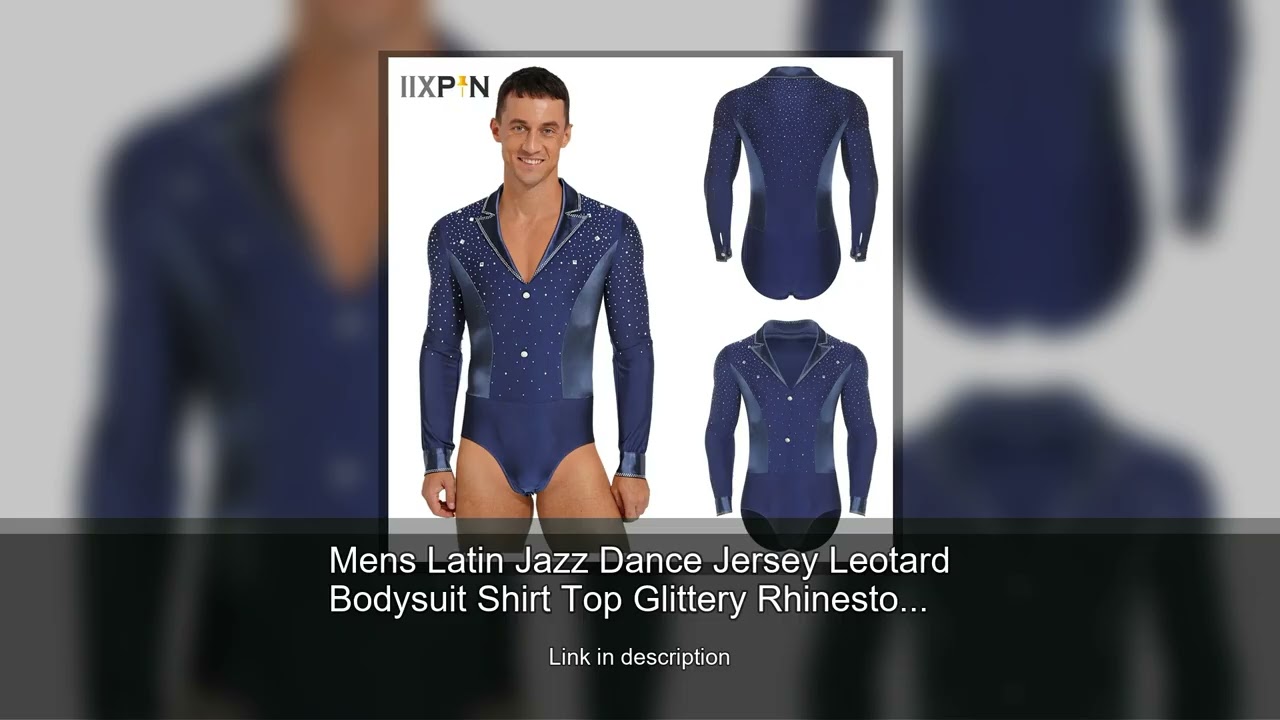 Mens Latin Jazz Dance Jersey Leotard Bodysuit Shirt Top Glittery Rhinestones Gymnastics Figure