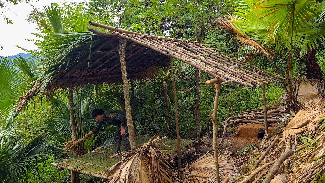 Dang Lang builds houses in the forest   Cooking Simple Meals in the Forest