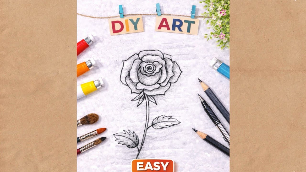 Easy Rose Drawing Step by Step | Simple Pencil Sketch for Beginners