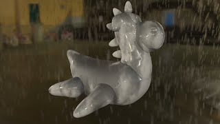 Toy under the rain. Wet map, drops, splashes [HoudiniFx / Redshift]