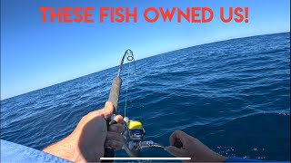 Fishing offshore action - tuna double hook up