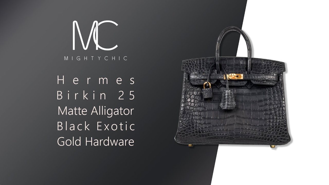 Hermes Birkin 25 Sellier Bag in Black Matte Alligator with Gold Hardwa –  Mightychic