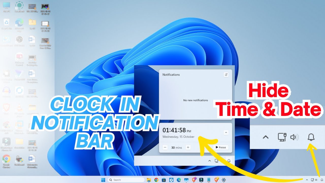 How to Hide Time & Date on Windows 11 Taskbar || How to Show Clock in ...