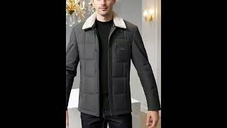 Winter Men Business Casual Puffer Jackets Gray Blue White Duck Down Basic Coat Fleece 