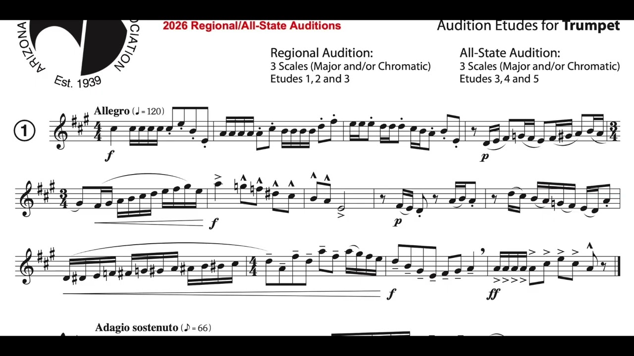 Arizona ABODA 2026 Trumpet Etude 1, Set 1