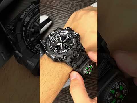 Мужские тактические часы Skmei 1155BNBK Black с паракордовым ремешком и подсветкой