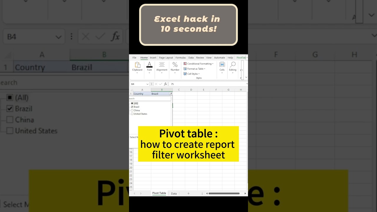 Excel Tricks - pivottable to create report filter page 