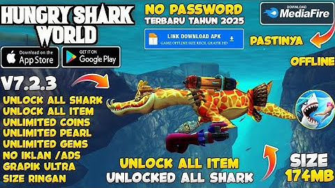 🔥 Hungry Shark World Mod APK 🦈 | Unlimited Money & Gems | All Sharks Unlocked | New Update 2025