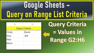 Google Sheets Query on Range List Criteria
