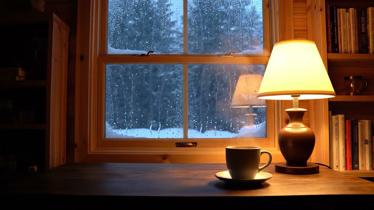 4 Hours Cozy Winter Night – Rain, Fireplace & Snow ❄️ | No Music