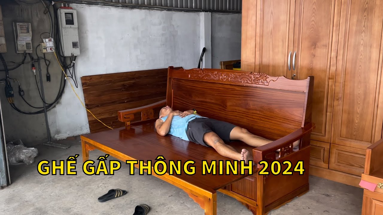 Ghế gấp thông minh thành giường ngủ gỗ mới nhất 2024
