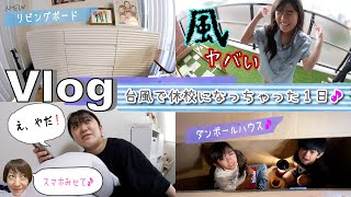 ★Vlog★台風でみんな休校になっちゃった1日・・・ダンボールハウスですごそう・・・