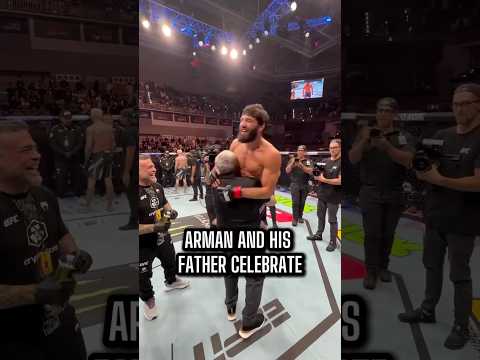 Arman Tsarukyan Celebrates With His Father After His Victory At UFCQatar Sayatus 