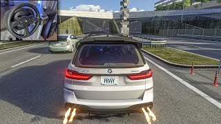 BMW X7M Street Racing Through Traffic - Assetto Corsa - Thrustmaster T300RS Gameplay