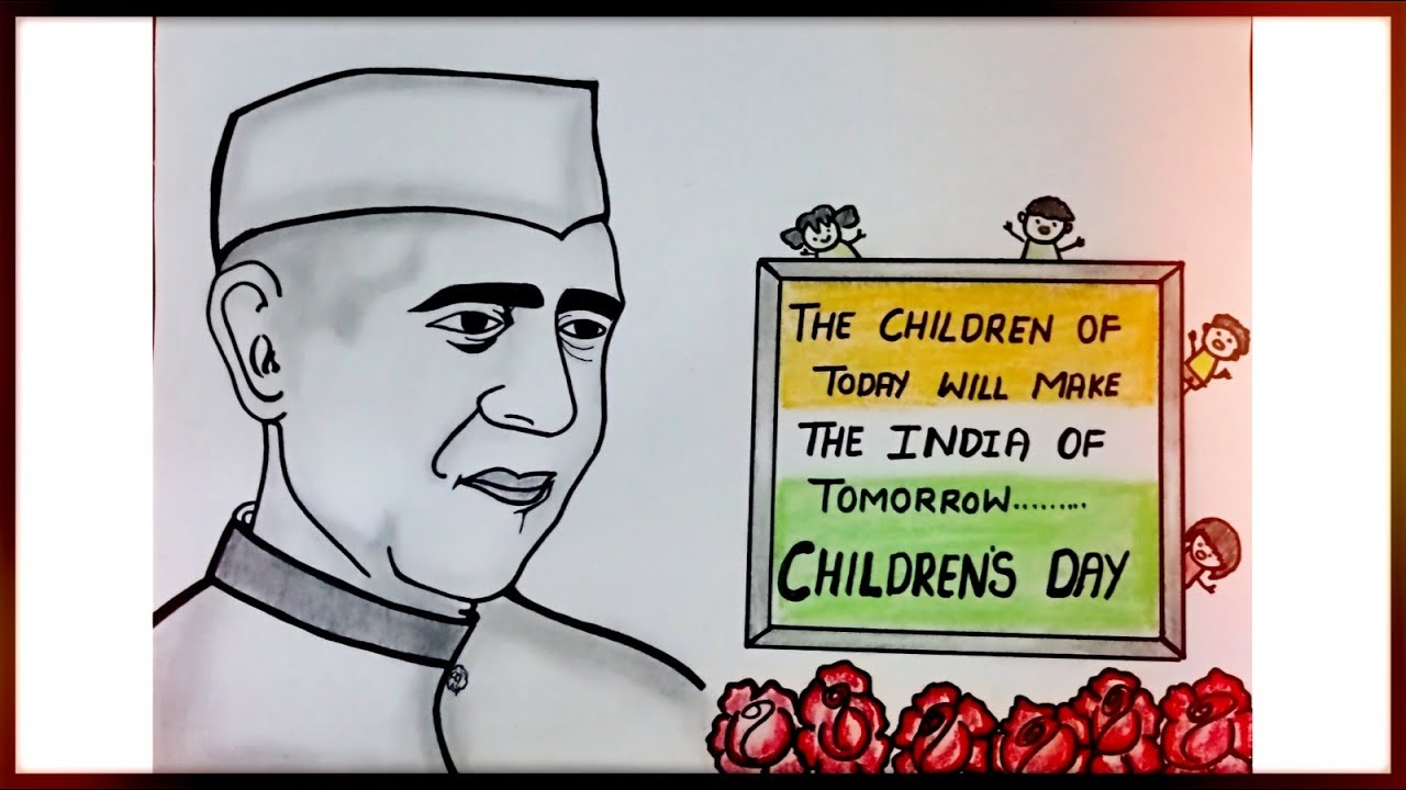Chacha Nehru Pencil Drawing | Children's Day Poster | Jawaharlal ...