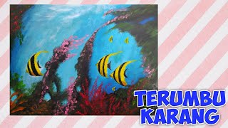 pemandangan terumbu karang | melukis pemandangan bawah laut dengan cat