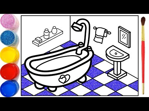Vẽ phòng tắm 3D đơn giản và tô màu cho bé | Dạy bé vẽ | Dạy bé tô màu | Kamar Mandi Halaman Mewarnai