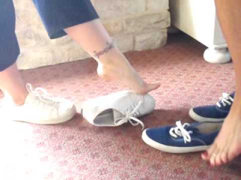 Roxy & Maggie Keds footsie...  Vote for your favorite TRASHED sneakers    ;)