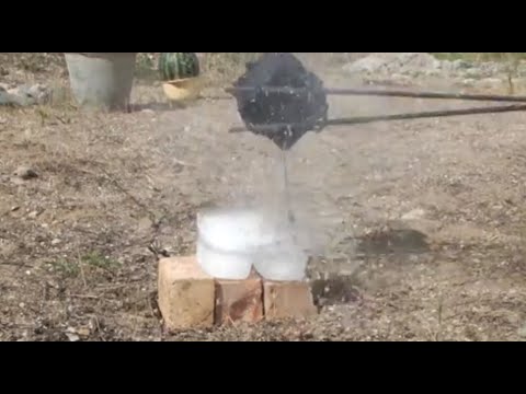 Salt Melting Furnace & Pouring Into Water