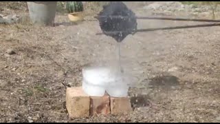 Salt Melting Furnace Pouring Into Water