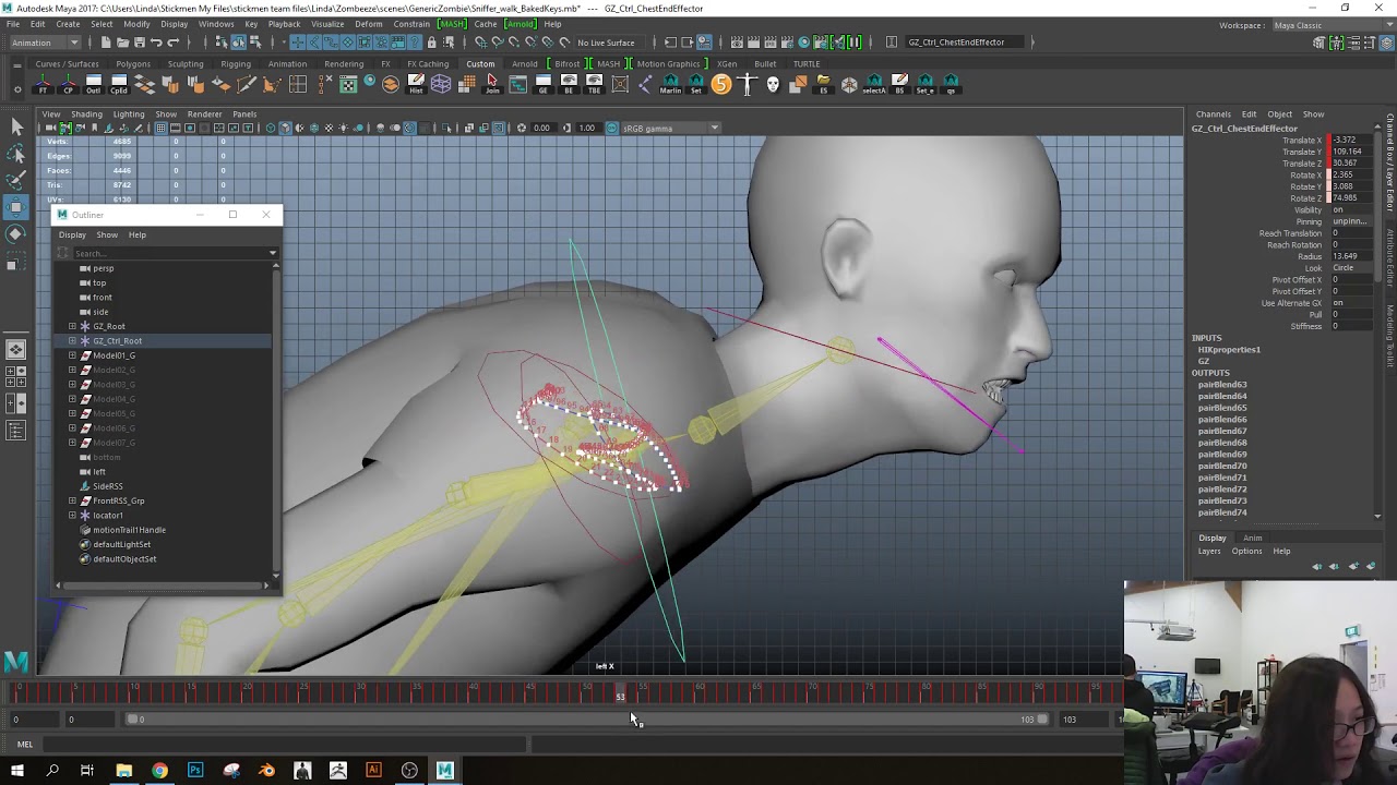 Developing A VR Zombie Game In Real Time Animating The Sniffer 2