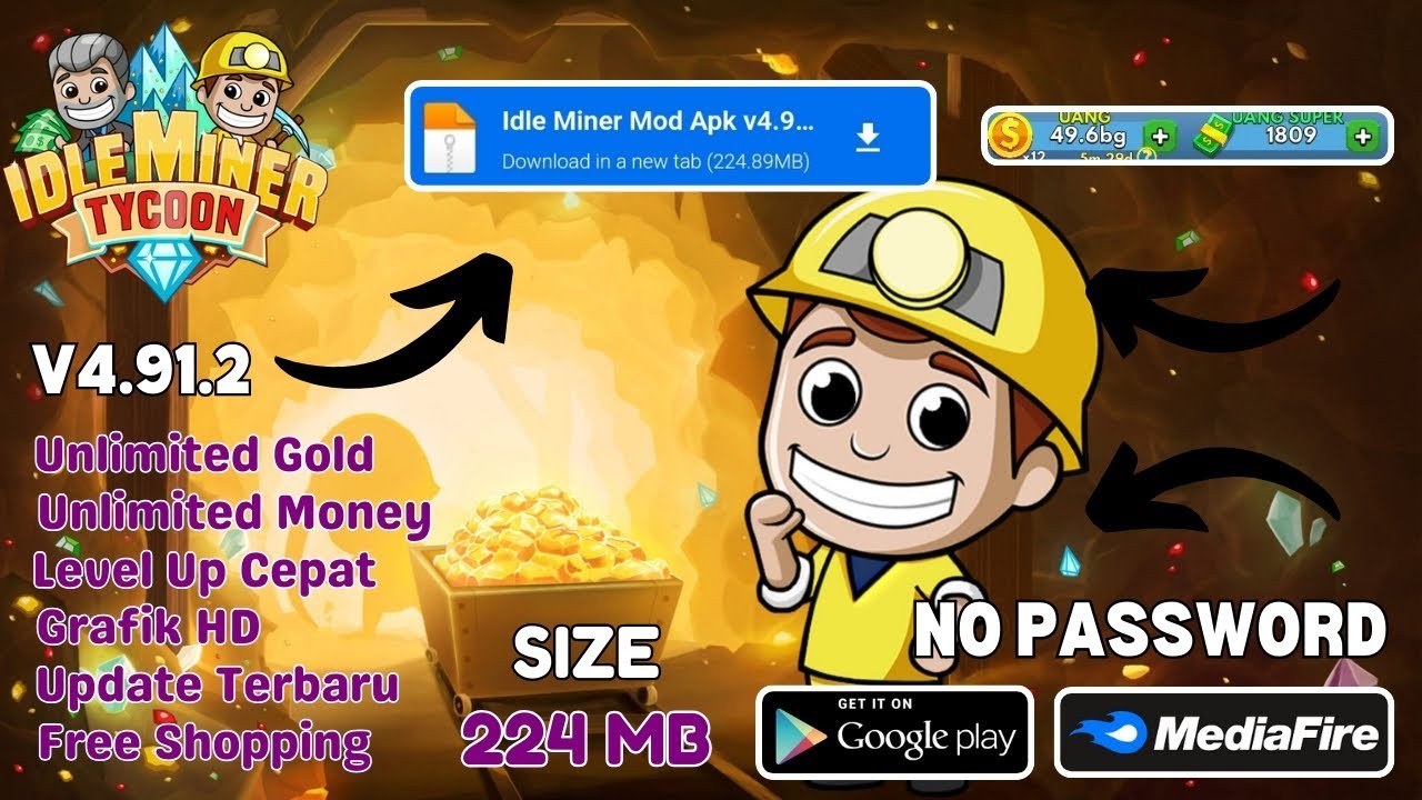 Idle Miner Tycoon Gold & Cash Mod Apk v4.91.2 Bangun