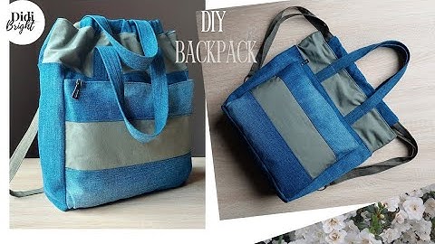 DIY Drawstring Backpack / Shoulder bag with big zipper pocket sewing tutorial.