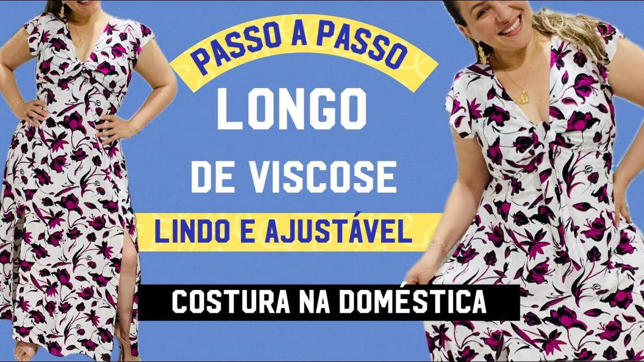 LONGO DE VISCOSE COM SAIA EVASÊ COM FENDAS E MANGA SOLTINHA FÁCIL SEM MOLDE PARA INICIANTES #dress