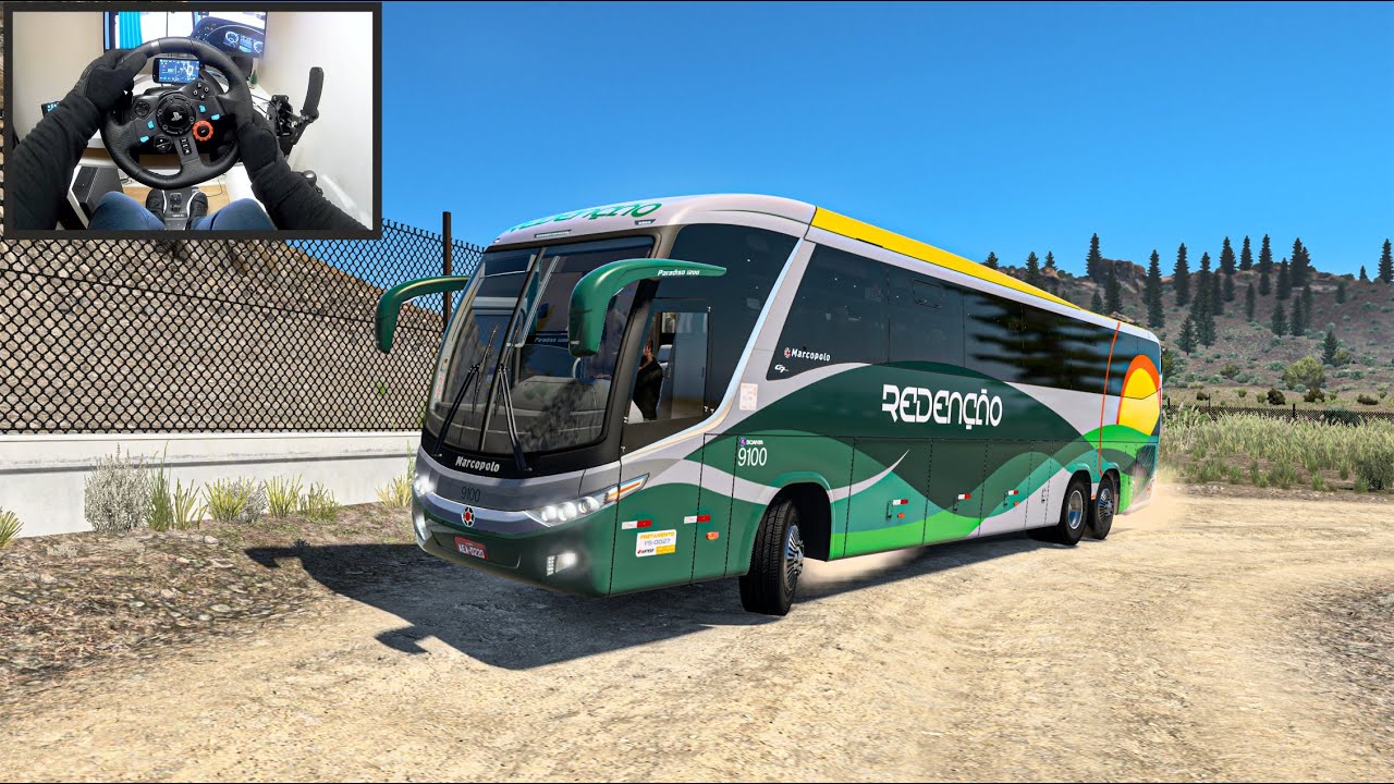 Smooth Bus Drive Through Mountain Nature - American Truck Simulator - Logitech G29 Setup + Handbrake