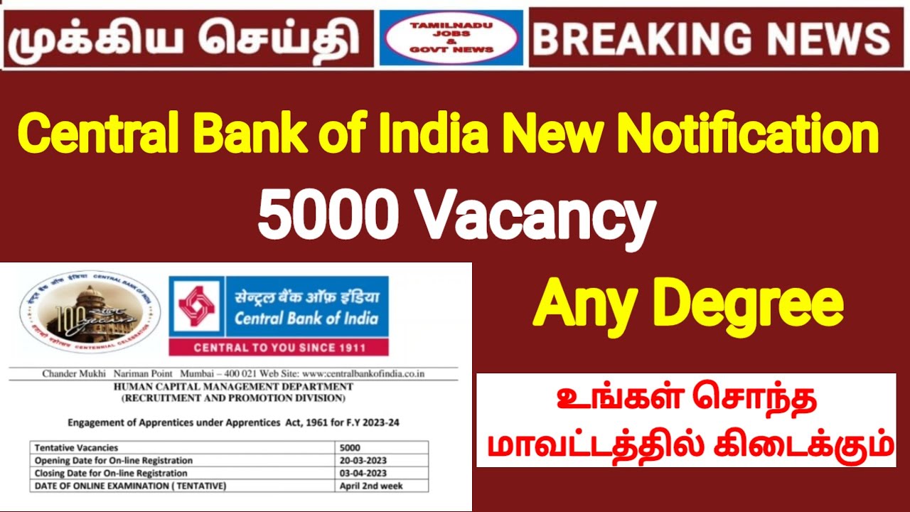 5000 vacancy | Central bank of India new notification | Any Degree ...
