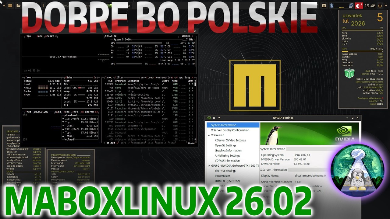 DOBRE BO POLSKIE MABOX LINUX 26.01 - Desktop OpenBOX w świetnym wydaniu - Real Hardware Nvidia TEST