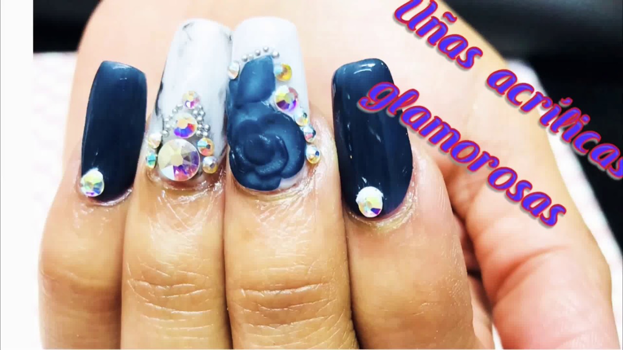 Uñas acrílicas/ azul marino decoradas con 3D y swarosvky/Glamorosas -  thptnganamst.edu.vn