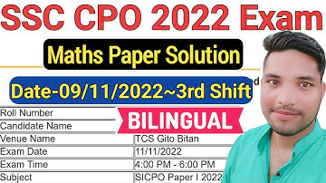 SSC CPO 2022 MATHS SOLUTION || SSC CPO 9 November 2022 3rd Shift Solved Paper by Nandu Kumar