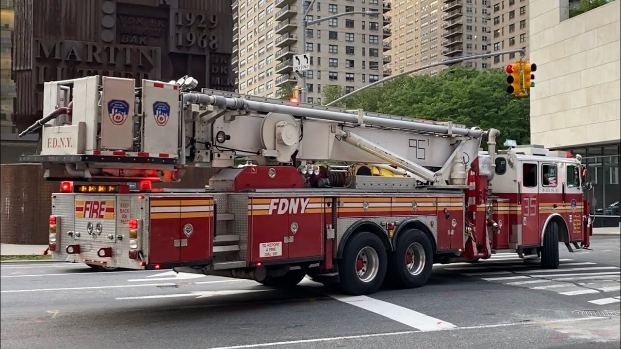 FDNY Tower Ladder 35 Testing a 95 Footer Tower Ladder Spare Responding & Returning with Engine 40