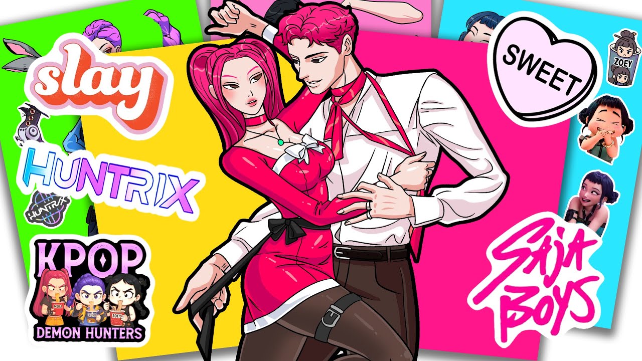 KPOP DEMON HUNTERS ASMR Наклейки Танцы в темноте Пара Мира и Эбби | Книга наклеек своими руками 