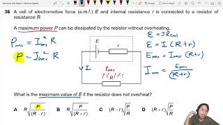 MJ20 P11 Q36 Max emf for Max Power | May/June 2020 | CIE A Level 9702 Physics
