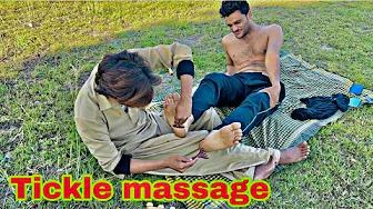ASMR Tickle Massage on Feet by Young Boy Barber 👣✂️ | Amazing Tickle Therapy Session 😄