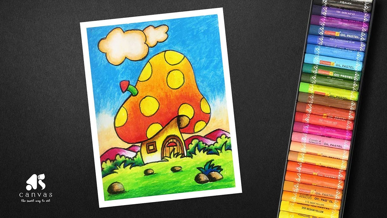 Easy oil pastel mushroom drawing | part-1 | Oil Pastel drawing for beginners | Educational video