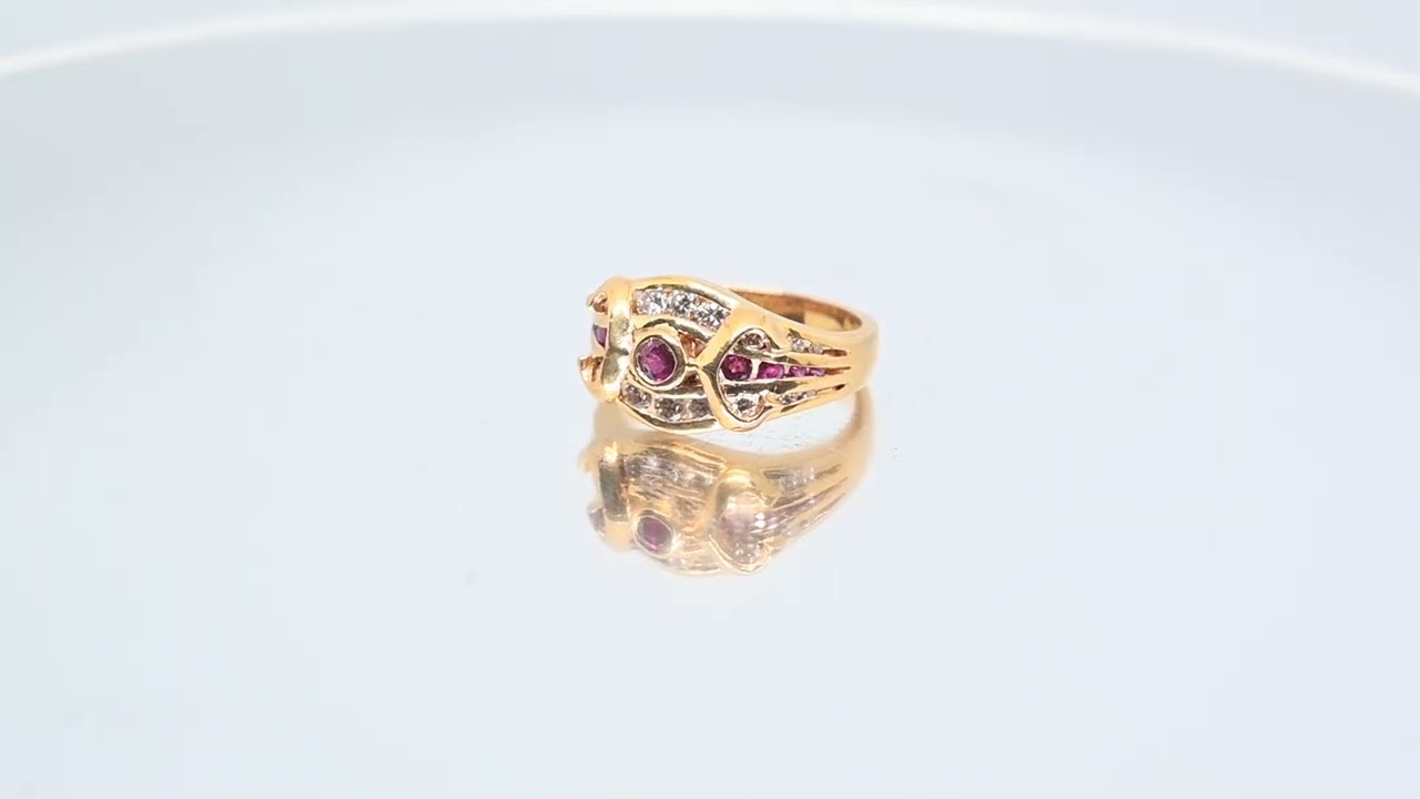 ヴィンテージ ルビー付きゴールドリング K18YG イエローゴールド リング ルビー 0.60ct ダイヤモンド スクエア