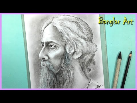 how to draw rabindra nath tagore,easy line art rabidra nath thakur for 25 e  boishakh special - YouTube