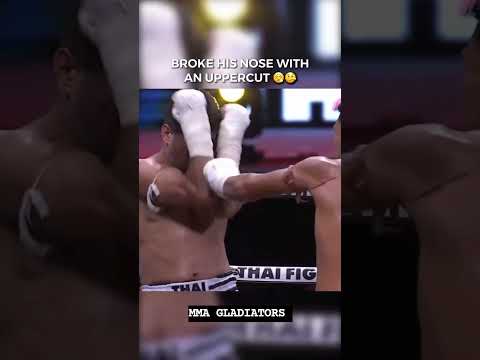 Fighter breaks opponents nose with a nasty upper cut during Muay Thai Fight